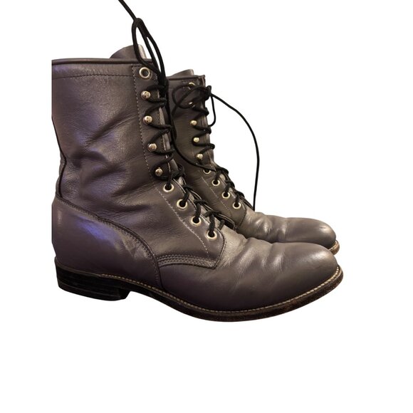 Justin 502 Vintage Gray Leather Lace-Up Combat Boots Stacked Heel Unisex 8 D - Picture 3 of 14